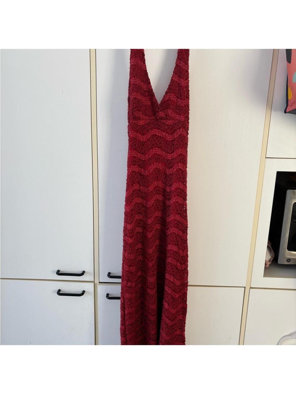 Vintage Red Lace Halter Maxi Dress Whimsigoth Vamp Wedding Guest Large Chic - Picture 2 of 9